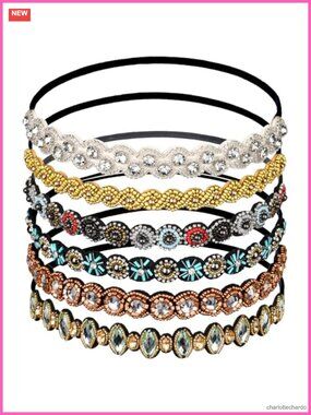 Teenitor 6pc Elastic Beaded Rhinestone Headbands Hair Accessories